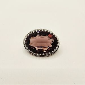 Vintage Danecraft Sterling Brooch Amethyst Glass Pin Crown Setting Jewelry